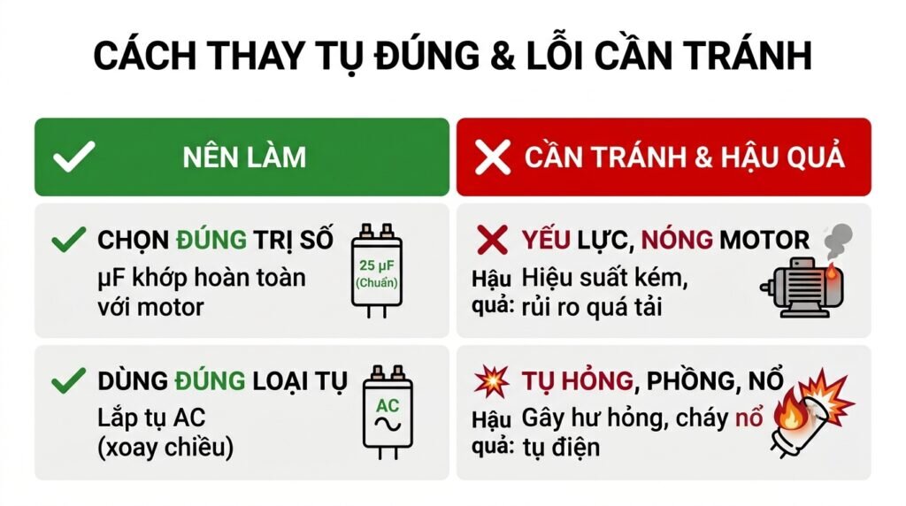 Tránh sai lầm kỹ thuật khi thay tụ cho motor giảm tốc.