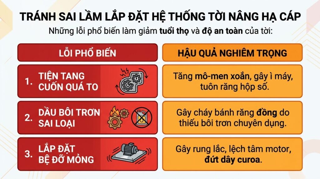 Tránh sai lầm lắp đặt hệ thống tời nâng hạ cáp.