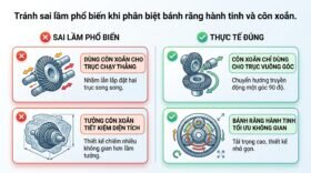 Tránh sai lầm phổ biến khi phân biệt bánh răng hành tinh và côn xoắn.