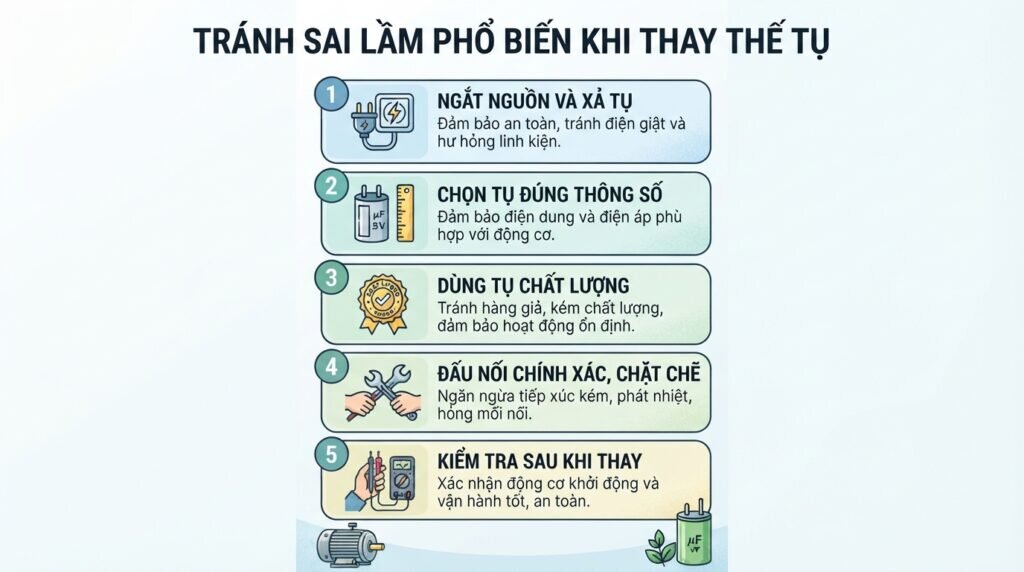 Tránh sai lầm phổ biến khi thay thế tụ.
