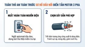 Tuân thủ an toàn trước sơ đồ đấu nối biến tần motor 3 pha.