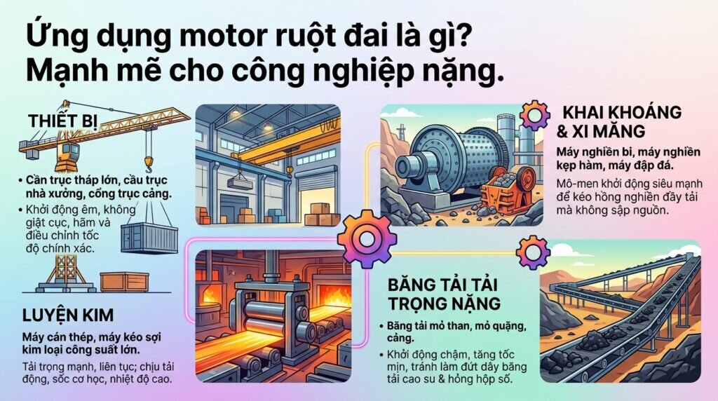 Ứng dụng motor ruột đai là gì? Mạnh mẽ cho công nghiệp nặng.