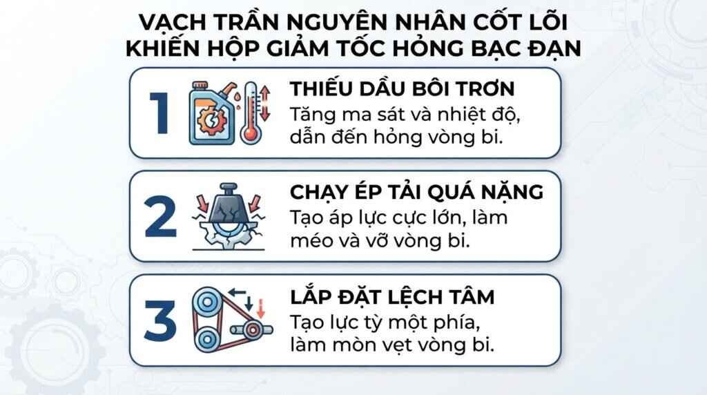 Vạch trần nguyên nhân cốt lõi khiến hộp giảm tốc hỏng bạc đạn.