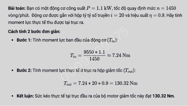 Ví dụ minh họa cách tính sức kéo motor giảm tốc