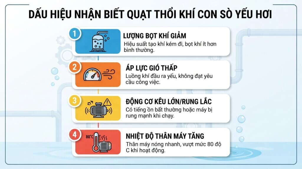 Vì sao quạt thổi khí con sò bị yếu hơi?