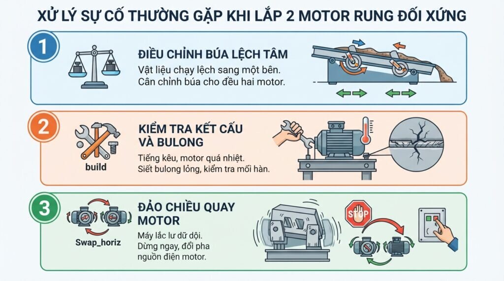 Xử lý sự cố thường gặp khi lắp 2 motor rung đối xứng.