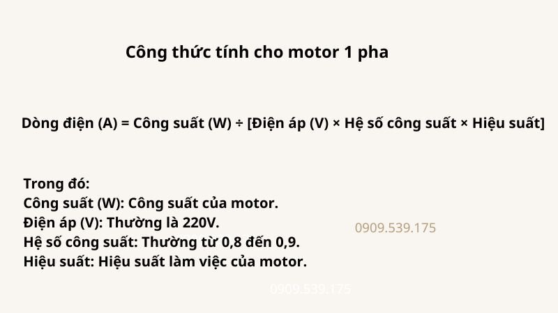 Công thức tính dòng điện motor giảm tốc 1 pha
