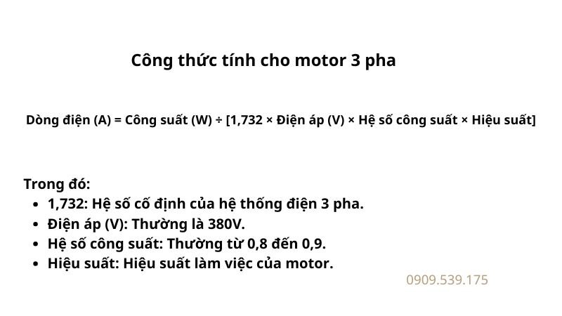 Công thức tính dòng điện motor giảm tốc 3 pha