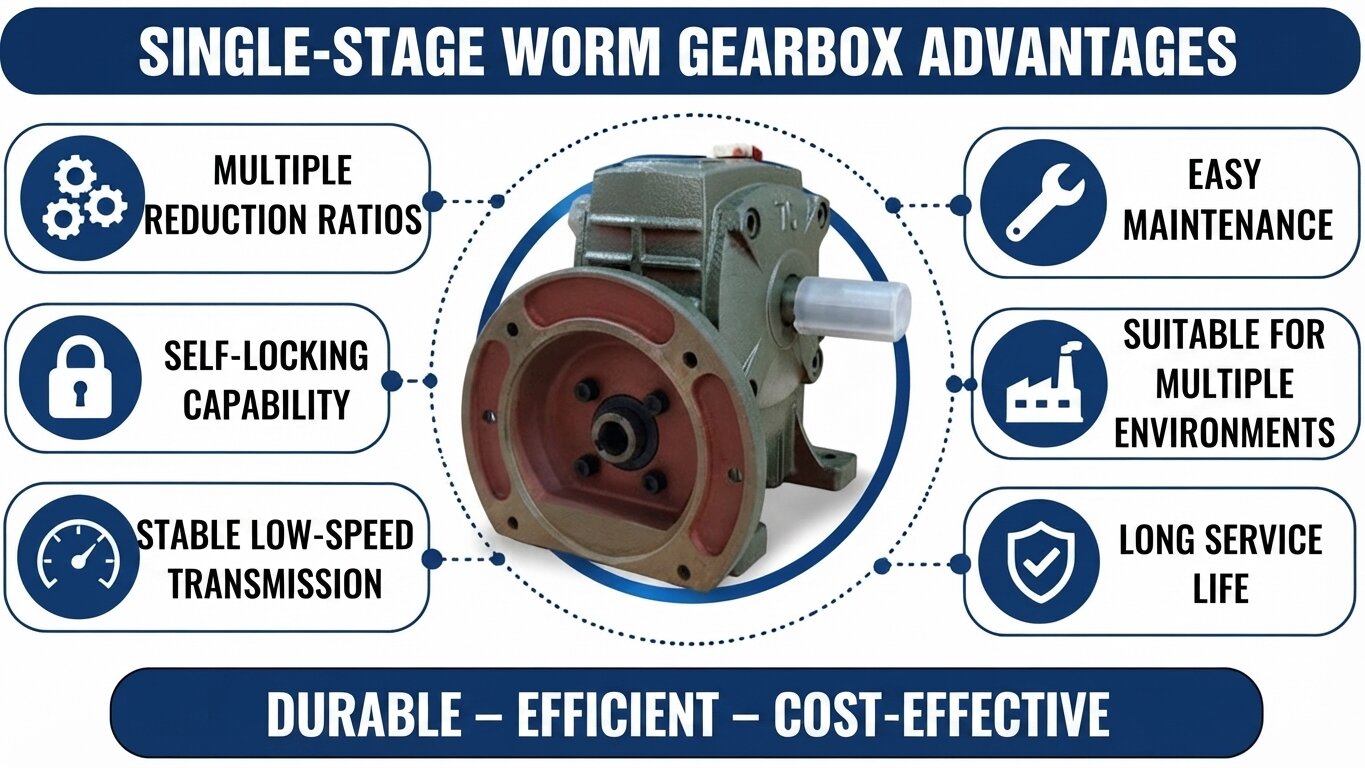 Advantages of 1-Stage Worm Gearbox.