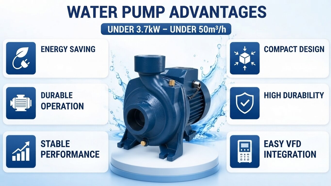 Advantages of water pumps below 3.7kW and 50m³/h.