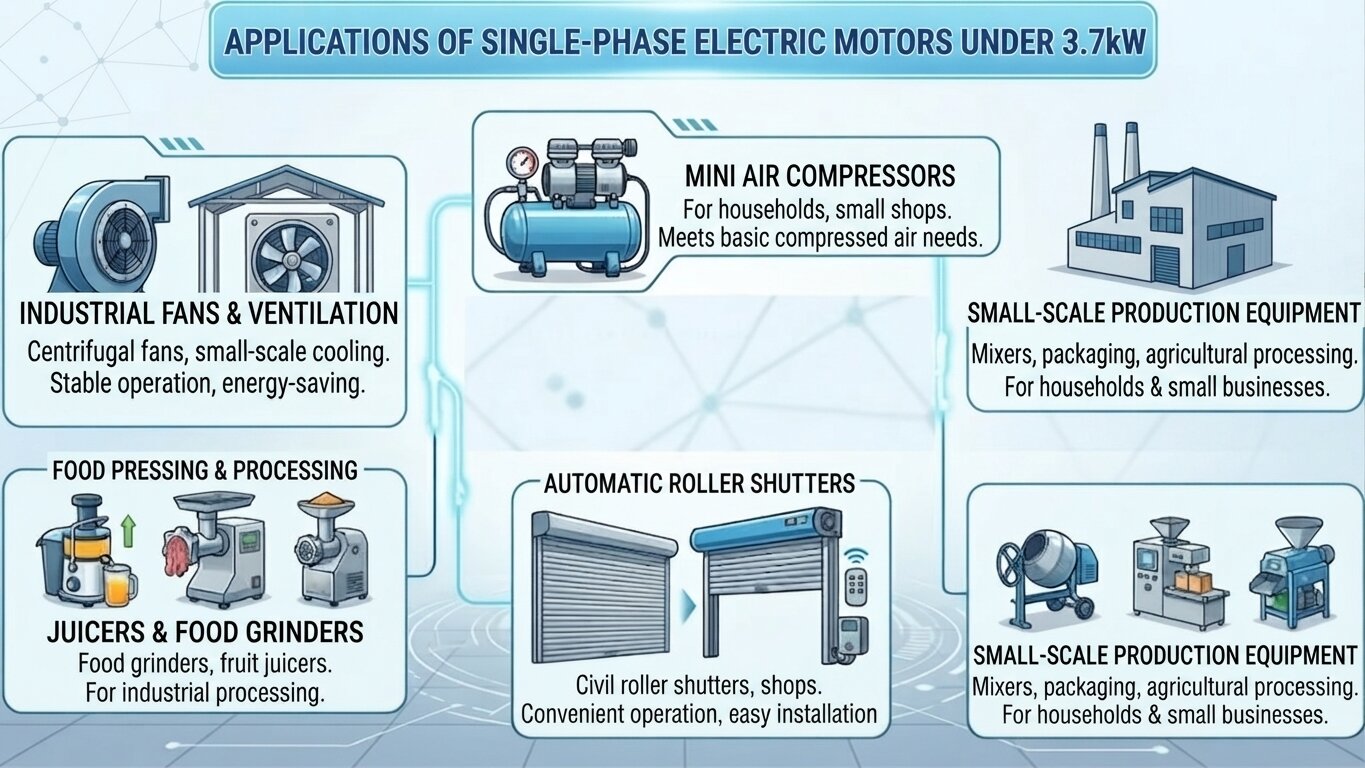 Applications of 1-Phase Electric Motors under 3.7kW.