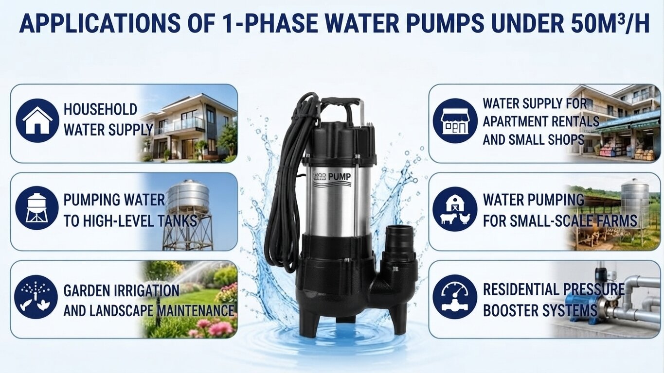 Applications of 1-Phase Water Pumps under 50m³/h.