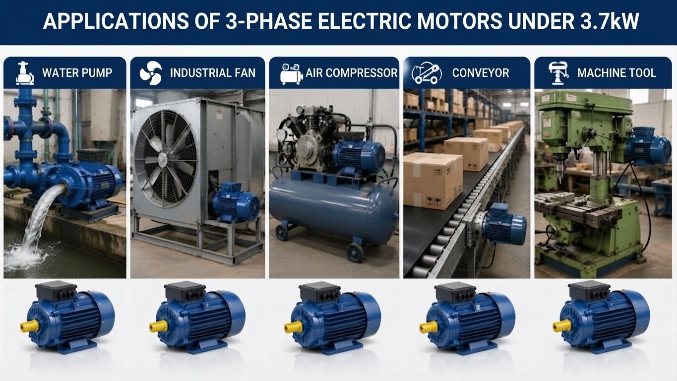 Applications of 3-phase electric motors under 3.7kW