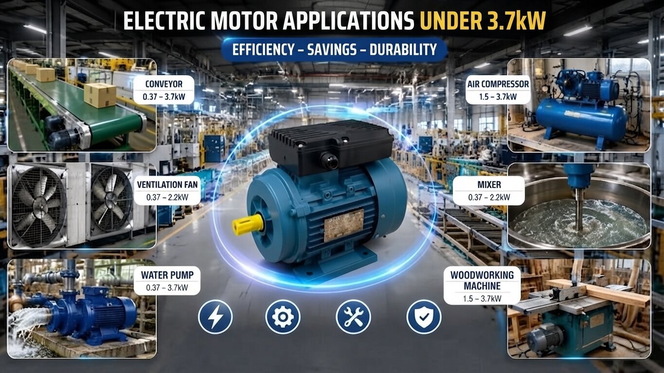 Applications of electric motors under 3.7kW in industry.