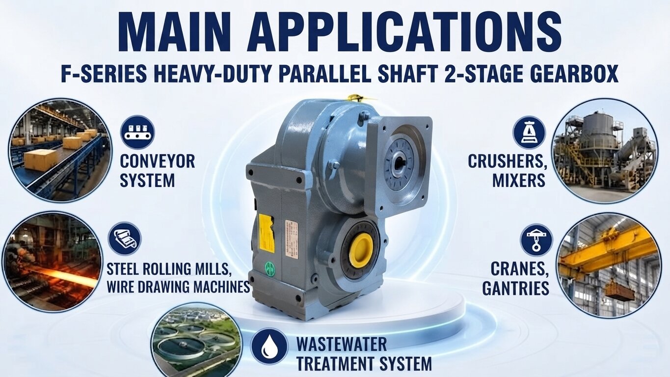 Applications of the F-Series Heavy Duty 2-Stage Parallel Shaft Helical Gearbox.