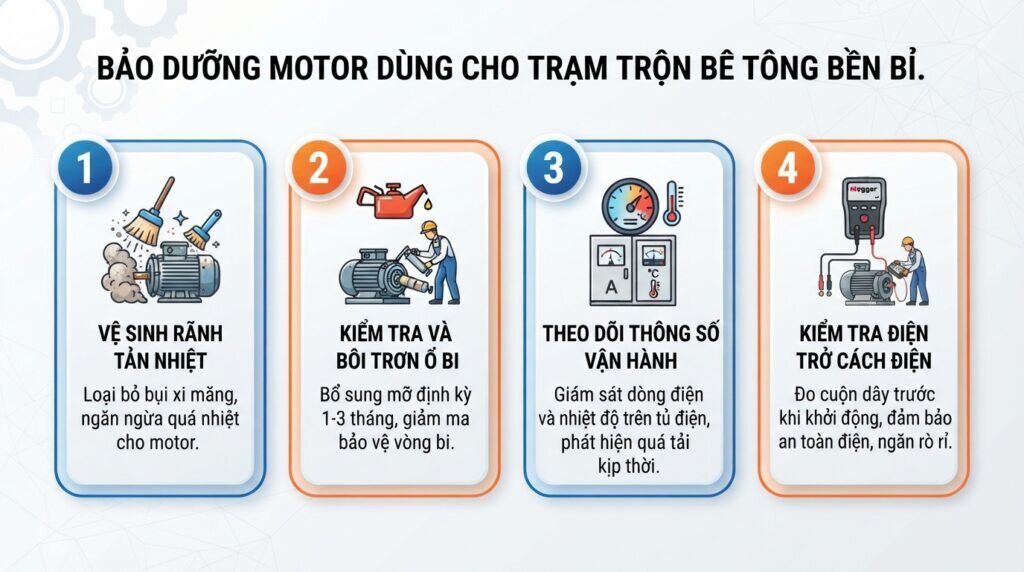 Bảo dưỡng motor dùng cho trạm trộn bê tông bền bỉ.