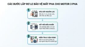 Các bước lắp rơ le bảo vệ mất pha cho motor 3 pha.