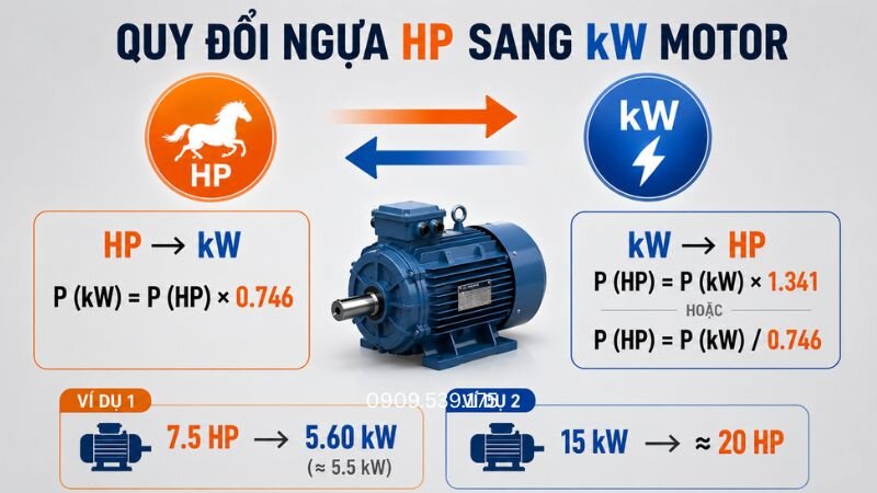Hướng dẫn cách quy đổi công suất HP và kW motor bằng công thức đơn giản