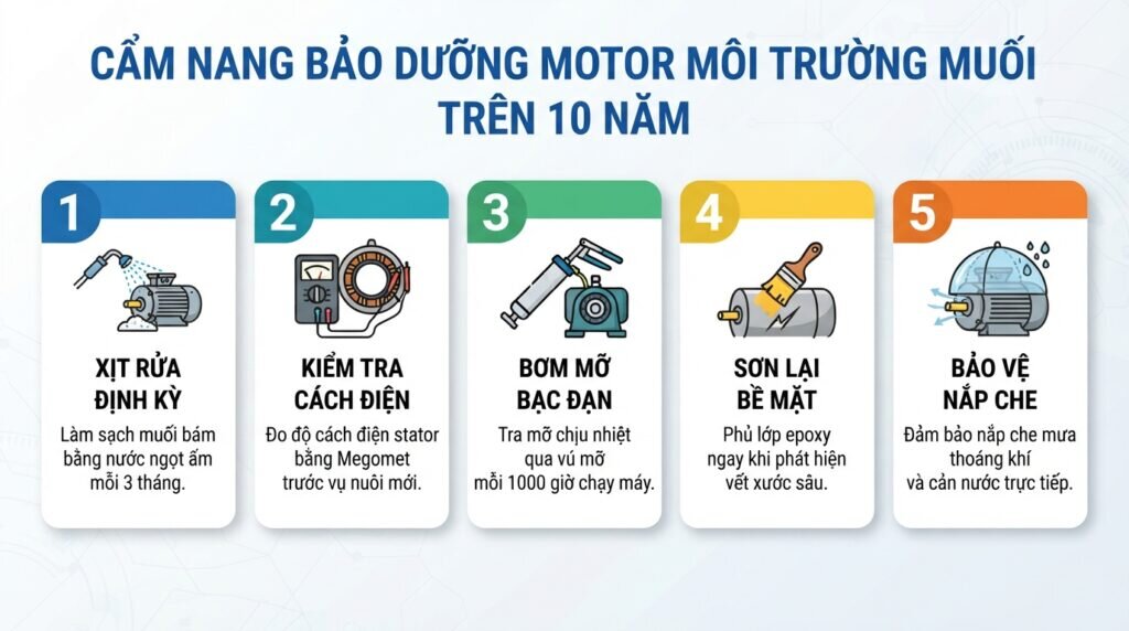 Cẩm nang bảo dưỡng motor môi trường muối trên 10 năm.