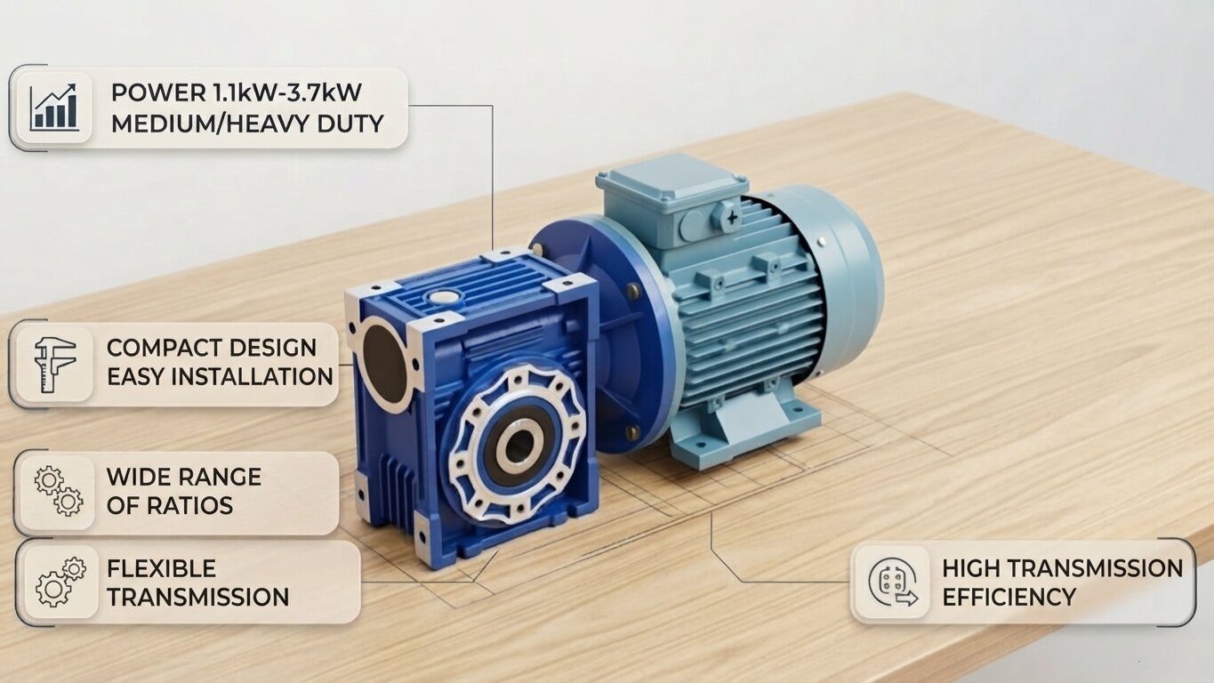 Characteristics of NMRV gear motors from 1.1kW to 3.7kW