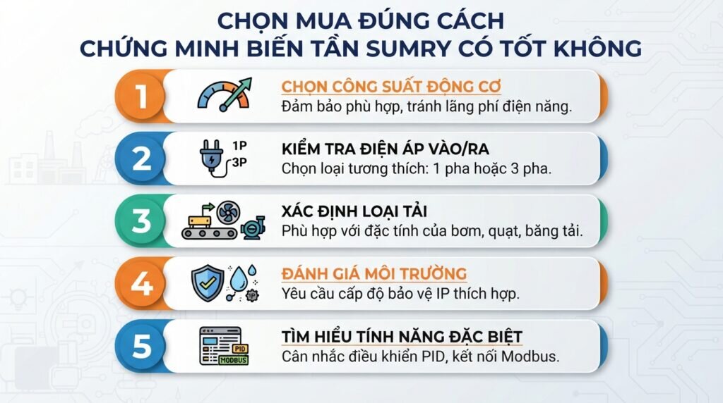 Chọn mua đúng cách chứng minh biến tần sumry có tốt không.