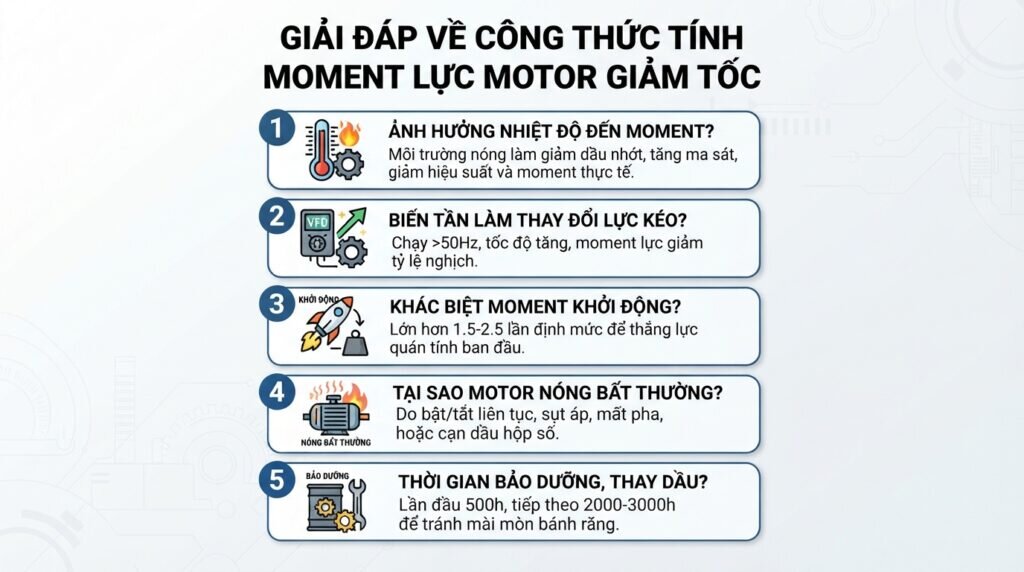 Giải đáp về công thức tính moment lực motor giảm tốc.