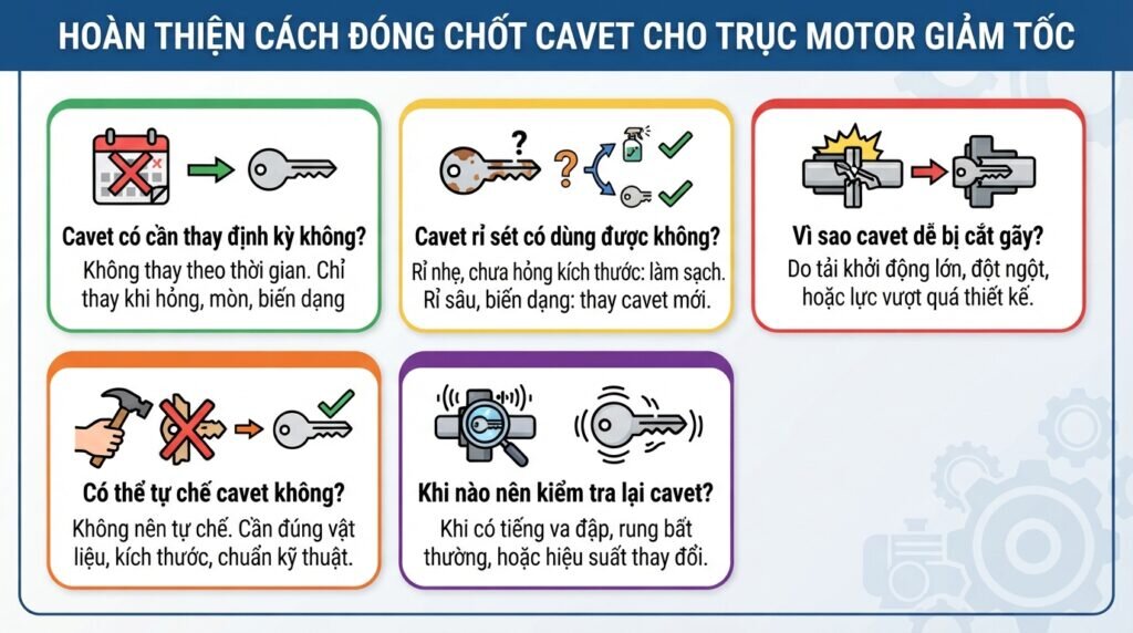 Hoàn thiện Cách đóng chốt cavet cho trục motor giảm tốc.