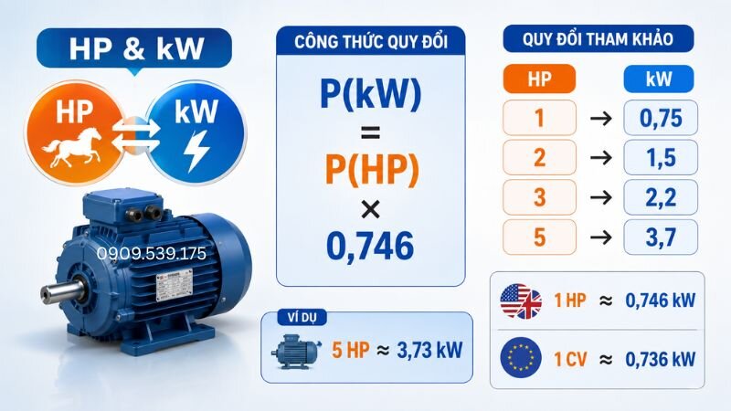 Hiểu rõ Hp, kW và công thức quy đổi công suất motor để chọn động cơ phù hợp