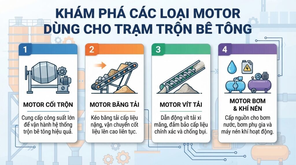 Khám phá các loại motor dùng cho trạm trộn bê tông.