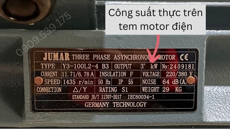 Kiểm tra tem motor để phân biệt kW và kVA