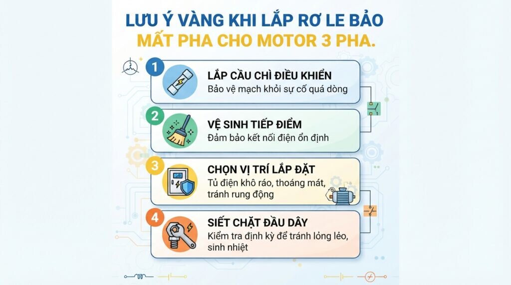 Lưu ý vàng khi lắp rơ le bảo vệ mất pha cho motor 3 pha.