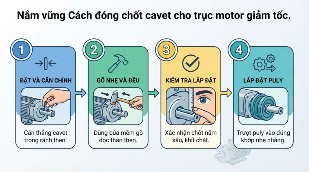 Nắm vững Cách đóng chốt cavet cho trục motor giảm tốc.