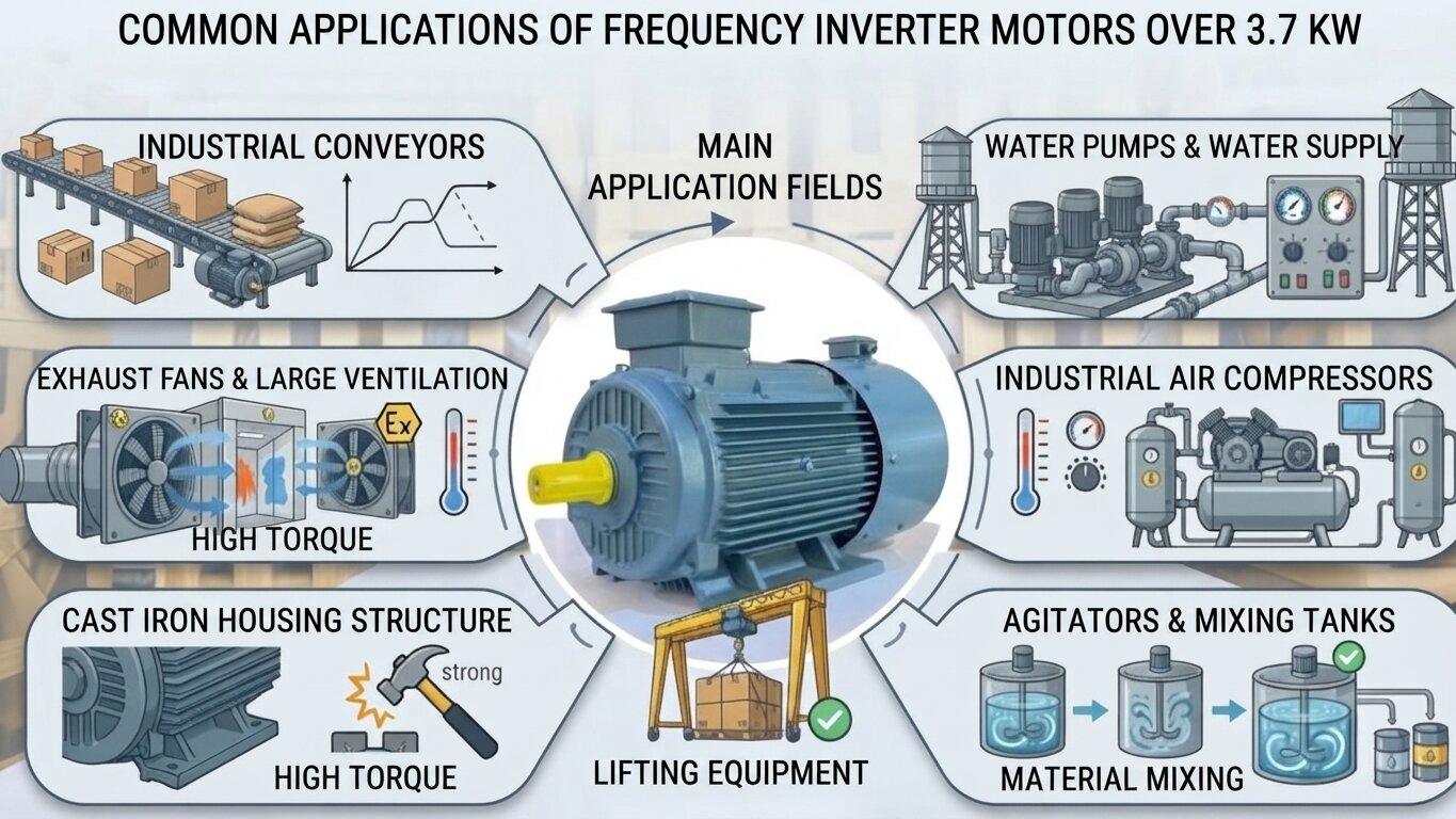 Popular applications of Inverter Duty Motors above 3.7kW.