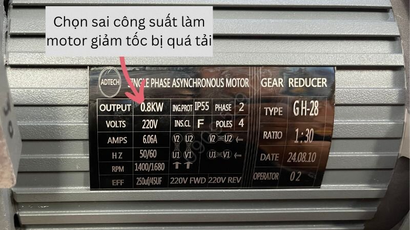 Sai công suất motor gây hiện tượng nóng và nhảy rơ le