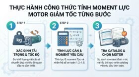 Thực hành công thức tính moment lực motor giảm tốc từng bước.